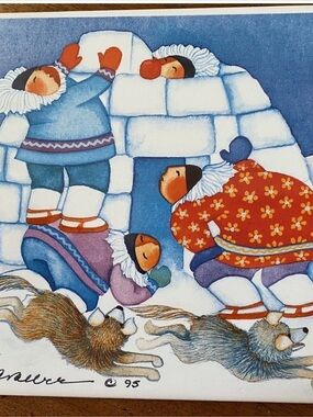Barbara LaVallee Trivet Tile Hangs Igloo Eskimos Dogs Huskies Inuit Winter 1995